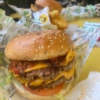Supr Burger and waffle friess  at Jerrell's Betr Brgr in New York City