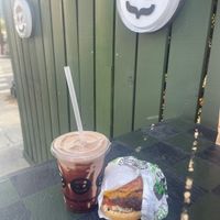 Double burger and chocolate oat shake  at Jerrell's Betr Brgr in New York City