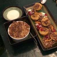 Dessert (apple crumble and BBQ prunes with granola )  at B.Better in Paris