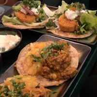 Guacamole quesadillas and no-chicken tacos  at B.Better in Paris