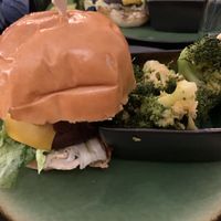 Mushroom burger with smoked broccoli   at B.Better in Paris