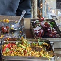 Bhel Puri & treacle fries at Mowgli in Sheffield