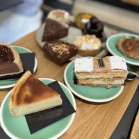 My favorites, chocolate flan and rhubarb tart  at Land & Monkeys - Turenne in Paris