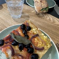 Vegan Chicken Sandwich and Olive and Tomato Focaccia   at Land & Monkeys - Turenne in Paris