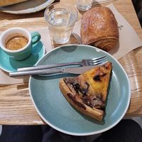 Pumpkin quiche and pain au chocolat  at Land & Monkeys - Turenne in Paris