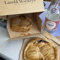 Take-away pear tarts. They looked much prettier before I dropped the box 😆 But they tasted great    at Land & Monkeys - Turenne in Paris