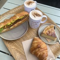 Croissant, Vanilla Flan and Bacon Sandwich   at Land & Monkeys - Turenne in Paris