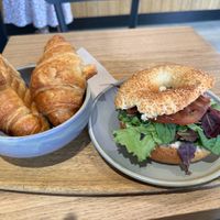 the bagel sandwich and two croissants at Land & Monkeys - Turenne in Paris