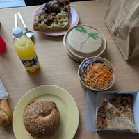 The BLT bagel, foccacia and two pieces of quiche are from Land & Monkeys. at Land & Monkeys - Turenne in Paris