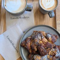 Almond croissant & coffees at Land & Monkeys - Turenne in Paris