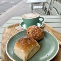 Cappuccino, pain au chocolat & pain brioche  at Land & Monkeys - Turenne in Paris