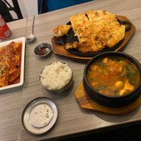 Spicy Tofu, Vegetable Jeon, and the vegan jjigae  at Sarangchae in Nottingham