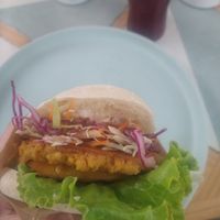 Vegan chickpea yam burger 💛 real good! at Ah! Boca Santa in Faial