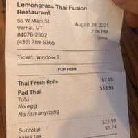 No fish anything :) at Lemongrass Thai Fusion in Vernal