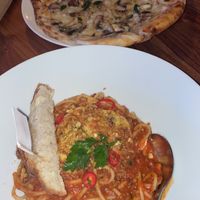 Mushroom pizza and normally the pasta is gnocchi but I asked to change to spaghetti  at Jarrah in Hillarys