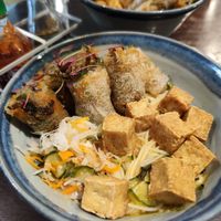 Noodle salad with tofu and spring rolls at Coco Tang in Nottingham