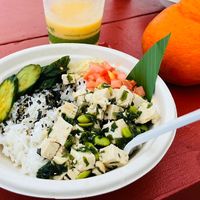 Smoothie. Tofu poke bowl. Tangelo (very juicy)  at Fresh Off The Grid in Kamuela