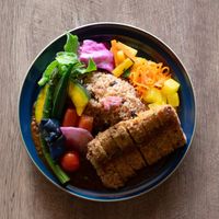 Japanese spice curry with Vegan cutlet at Chabuya Curry Hall in Kagoshima