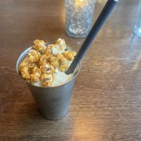 Vegan spicy popcorn milkshake  at Døgnvill Burger - Opera House in Oslo