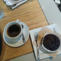Chocolate and Raspberry vegan muffin & american coffee at Shake Café in Florence