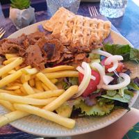 Vegan gyros and pita at Souvlaki - Harbour lights in Paxos