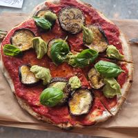 Red pizza without cheese at FINT Kafé & Bar in Tromsoe