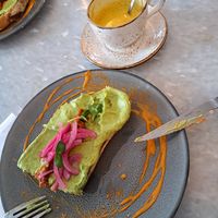Avocado toast and golden latte at FINT Kafé & Bar in Tromsoe