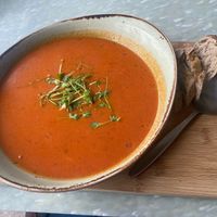Vegan lentil soup and bread  at FINT Kafé & Bar in Tromsoe