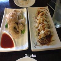 fried dumplings and veggie squid at Meesu Vegetarian Kitchen in Adelaide