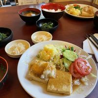 Wed special - miso, rice, veg and tofu steak  at Lung Ta in Dharamshala