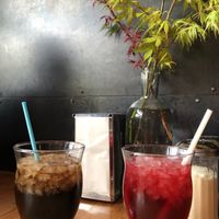 Hibiscus Agave house made soda and Virgil’s root beer. Such a cute space!  at The Wheel Apizza Pub in Eugene