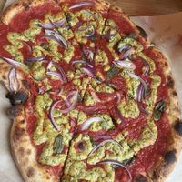 Byo pizza with the herbed cashew vegan cheese   at The Wheel Apizza Pub in Eugene