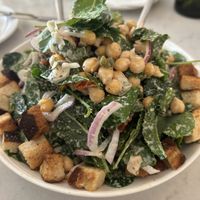 Caesar salad with chick peas, sun dried tomato and red onion.  at Garden Grille Cafe in Pawtucket