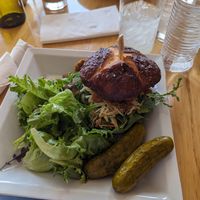 Fried Oyster Mushroom Sandwich (and an extra pickle 🥒) at Garden Grille Cafe in Pawtucket