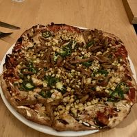 Spicy corn pizza made vegan   at Garden Grille Cafe in Pawtucket
