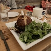 Black bean burger on pretzel bun with vegan cheese  at Garden Grille Cafe in Pawtucket