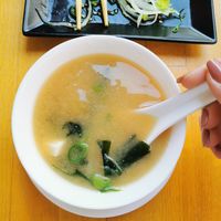 Miso soup with tofu at Asia Food Sushi bar in Hannover