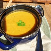 Zoete aardappel soep at Buitencentrum De Pelen in Ospel