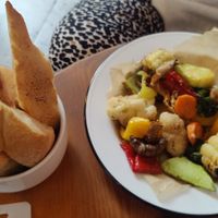 Grilled veggies and bread. at Honoré in Tbilisi