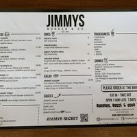 Jimmys Burger Menu  at Jimmys Burger and Co in Cairns