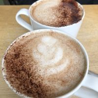 Hot chocolate with oat (back) and pea (front)  at THE WILD LAB in Brussels