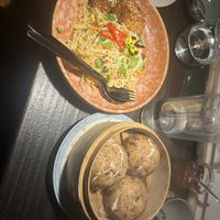 Glass noodle salad, mushroom bao  at Aura Dimsum Lab in Lisbon