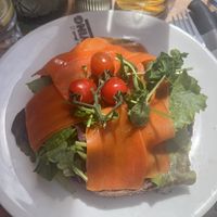 Vegan avocado and salmon toastt  at Swing in Gouda