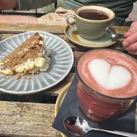 Amazing Sticky Ginger cake and lovely Beetroot Latte!   at Wild Root in Southport