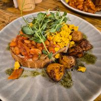 Tofu & Beans on toast (half & half with breakfast potatoes!) at Wild Root in Southport