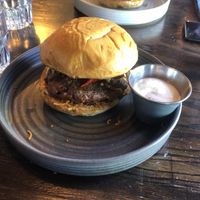 Gaucho burger(terrible pic) (comes with soured cream, jalapeños, Roquito peppers, chilli jam).   at Tango in Durham