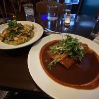 Chimichurri with tofu (left), George’s Enchilada (right)  at Verde Cocina in Portland