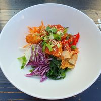 Bibimbap Tofu: a main dish with rice, tofu, kimchi, seaweed and other vegetables at Omma's Kitchen in Enschede