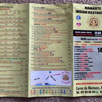 Takeaway menu at Namaste Indian in Mallorca