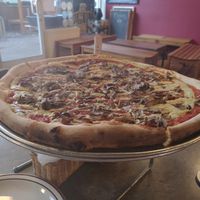Large mushrooms pizza at Bobby G's Pizzeria in Berkeley